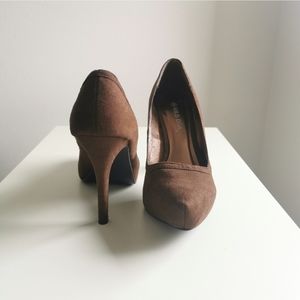 Brown suede platform heels